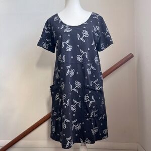 Vintage Black Floral Jumper Dress Babydoll 90s Grunge Oversized Size Medium